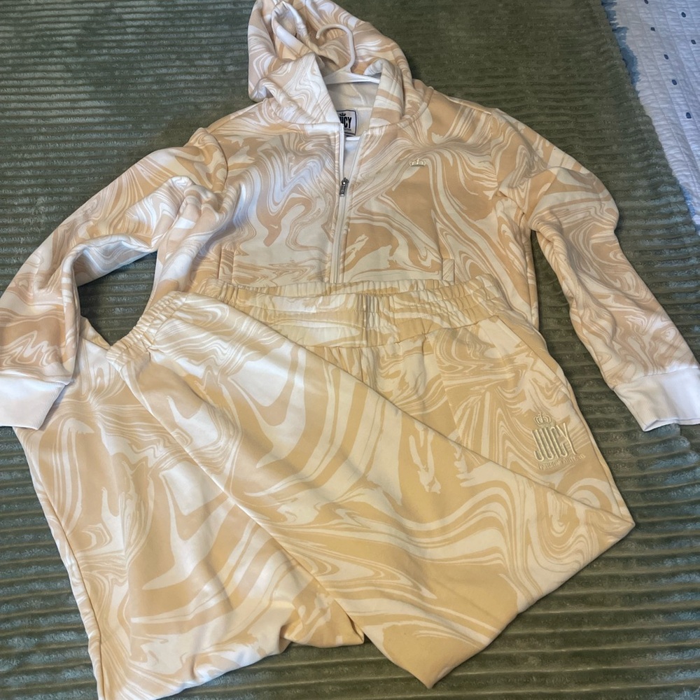 Juicy Couture Cream Swirl Track Pants & Hoodie Set
